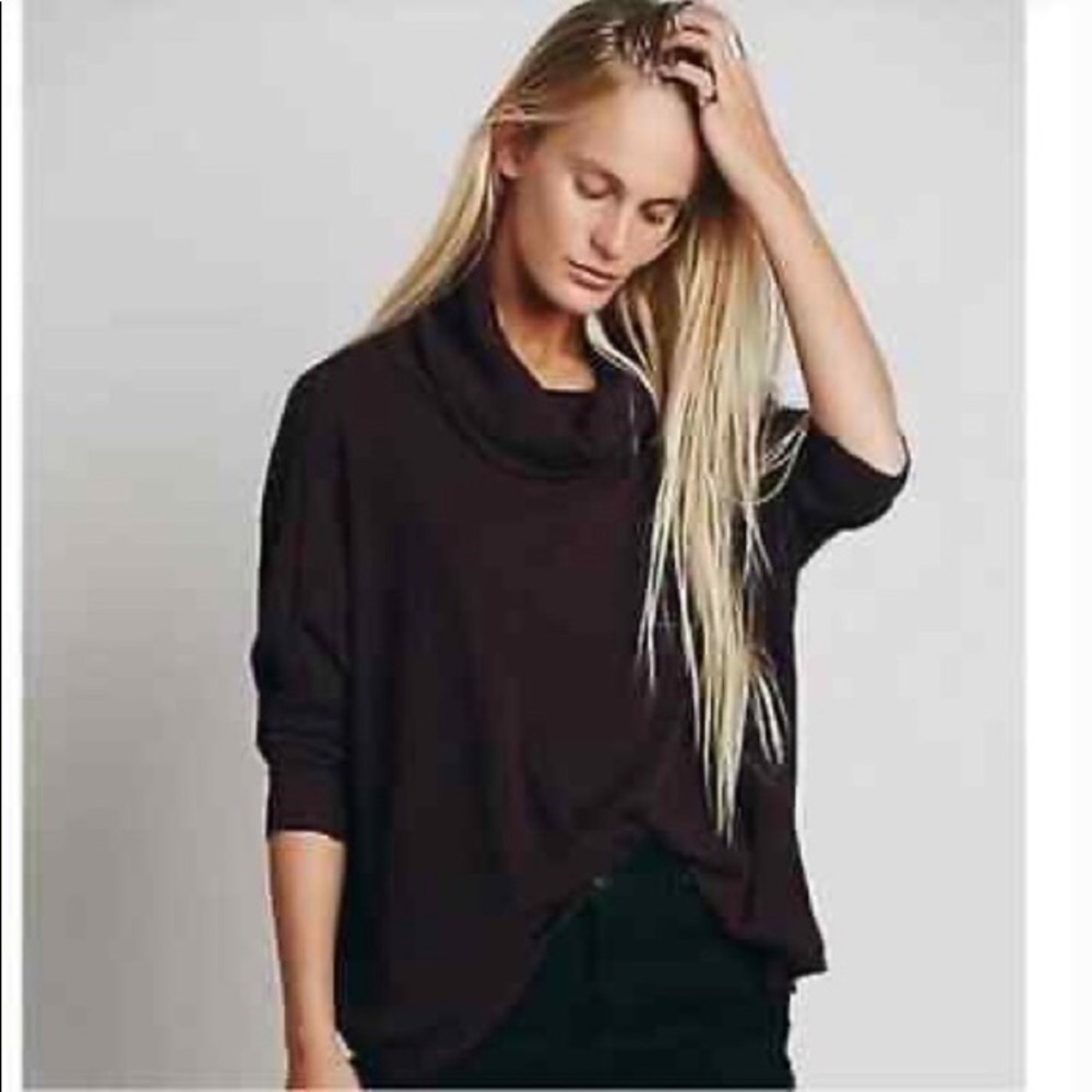 Free People Black Knit Open Back Turtleneck Cowl Sweater Top Boho Small